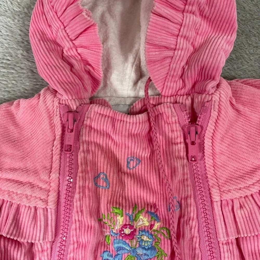 OshKosh Corduroy Snowsuit Baby 12M Pink Floral Hooded Bunting Vintage‎ 90s